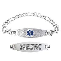 Divoti Custom Engraved Medical Alert Bracelet, Stainless Steel Medical Alert Bracelet for Women, Medical ID Bracelet w/Free Engraving – Beautiful Olive Tag w/Figaro-Deep Blue-6.0"