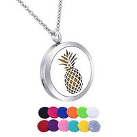 HooAMI Aromatherapy Essential Oil Diffuser Necklace - Stainless Steel Pineapple Pendant Locket Jewelry,12 Refill Pads
