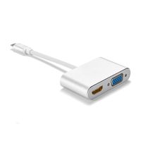 USB-C to HDMI+VGA Adapter, USB3.1 Type-C to VGA HDMI 4K, Compatible for MacBook OS/Windows/Linux/Mobile phone and more (Silver)