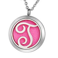 VALYRIA Monogram T Aromatherapy Essential Oil Diffuser Necklace-Stainless Steel Letter Locket Pendant with 11 Refill Pads