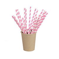 Bee's Wax Coated Paper Straws (Case of 500), PacknWood - Pink and White Striped Drinking Straws (8.3" Length) PK210CHP21PINK