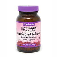 BlueBonnet Earth Sweet Vitamin B-12 and Folic Acid Chewable Tablets, Raspberry, 180 Count
