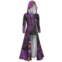 CCatyam Womens Long Sleeve Hoodie Pullover Halloween High Low Galaxy Print Cloak Renaissance Costume Blouse, PPS