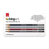KINGART 345-12 Gray, Metal Tin Case, Set of 12 Unique Colors Grey Tone Pencils, Assorted 12 Piece