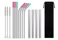ESKYHOUSE Set of 16 Stainless Steel Metal Straws Ultra Long 10.5 Inch Reusable Straws For Tumblers Rumblers Cold Beverage (4 Straight 10.5”|4 Bent 10.5”|4 Boba Straws 8.5 ” |3Brushes 9.5“|1 Pouch)