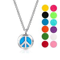 mEssentials Peace Sign Essential Oil Diffuser Necklace Gift Set - Includes Aromatherapy Pendant, 24" Stainless Steel Chain, 12 Color Refill Pads