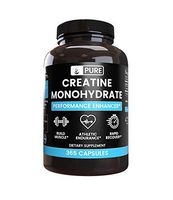 Creatine Monohydrate, 365 Capsules, 1 Month Supply, No Magnesium or Rice Filler, Gluten-Free, Potent, Made in USA, 2200 mg Pure & Undiluted Creatine Monohydrate with No Additives