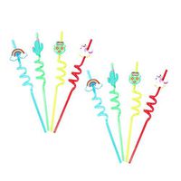 Toyvian Cactus Straw Candy Color Rainbow Unicorn Drinking Straws for Kid Birthday Party Festival 8 Pieces (Mixed Colour)
