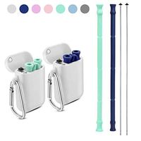 Yoocaa Reusable Silicone Collapsible Straws - 2 Pack Portable Drinking Straw with Carrying Case and Cleaning Brush, BPA Free - Blue & Green