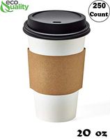 250 Pack - 20 oz Disposable White Paper Coffee Cups with Black Dome Lids and Protective Corrugated Cup Sleeves - Perfect Disposable Travel Mug for Home, Office, Coffee Shop, Travel, Tea