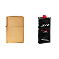 Zippo Lighter Solid Brass Text Brushed Brass Pocket Lighter with 12 oz Lighter Fluid