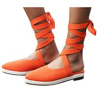 Cenglings Women Plus Size Pointed Toe Espadrilles Bohemian Shoes Ankle Strap Lace-Up Sandals Platform Slingback Shallow Shoes(Orange,42)