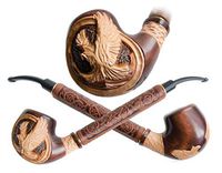 "Pirate Eagle III" Pear Wood Hand Carved small Churchwarden Tobacco Smoking Pipe