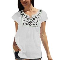 GREFER Vintage Embroidery V-Neck T Shirts - Blouses for Women Fashion 2019 - Tops for Women Casual Summer Plus Size White