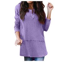 Womens Henley Shirts V Neck Long Sleeve Button Down Tops Warm Waffle Knit Tees(Purple,XL)