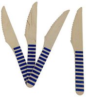 Just Artifacts Wooden Cutlery Utensil 12pcs Striped Royal Blue Knife