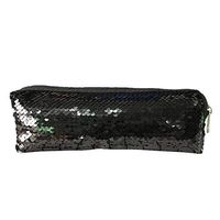Flip Sequin Pen Case | Large Capacity Pencil Bag | Glitter Pencil Holder Organizer with Zipper Closure | Multifunctional Double Stationery Organizer Makeup Bag 1PC (Black)