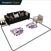 Eyelash Print Area Rug Underlay, Fantasy Look with Abstract Floral Makeup Design Dots Violet Summer Blossoms, Durable Rugs - Living, Dinning, Office, Rooms & Bedrrom, Hallway Carpet(2.5'x 7')