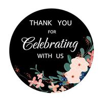 OPG Floral Garden Party Wedding Collection Adhesive Stickers,Decorative Stickers for Party Supplies,Thank You for Celebrating with Us,100-Pack 2"(Black Round)