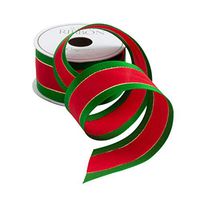 Caspari Red with Green Border Wired Ribbon - Three 24 Ft. Spools