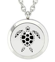Chunney Aromatherapy Essential Oil Diffuser Necklace-Stainless Steel Locket Pendant with 12 Refill Pads (Turtle)