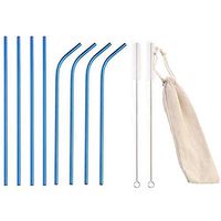 HYCOPROT 8 Set Metal Straws Reusable Drinking Straw Stainless Steel Straws Fit for 20/30oz Tumblers (4 Straight + 4 Bent+2 Brush+1 pouch) (blue,10.5 inch)