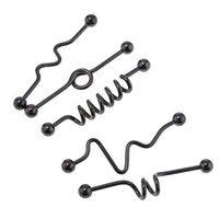 5 Pcs Industrial Bar Earrings 14G Spiral Twisted Barbell Cartilages Piercing Beauty For gift Womans Jewerly Accessory Trendy Styling Design | Color - Black