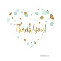 Andaz Press Mint Green Gold Glitter Boy Baby Shower Party Collection, Mini Heart Label Stickers, Thank You, 75-Pack