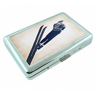 Vintage Retro Skiing Ski's Skier S42 Silver Cigarette Case Metal Wallet Id Holder 4" X 2.75" RFID Protection