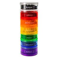 GMS 7 Stack-able Pill Organizers with 2 Lids and 7 Day Adhesive Labels for Organizing Vitamins, Supplements, and Medications (Large Rainbow, 7 7/8 Inches in Height 2 3/4 Inches in Diameter)