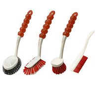 GIPTIME 4 Piece Cleaning Brushes Set, Scrub Brush Bathroom Brush, Kitchen Scrub Brush, Shoe Cleaning Brush, Steel Ball Dishwashing Brush, Window & Sliding Door Track Long Handle Cleaning Brush (Red)