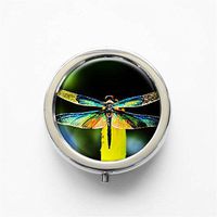 RhyNSky Dragonfly Dragonflies Mini Portable Pocket Purse Pill Box Case Pillbox, 3 Compartments, Silvery, 200