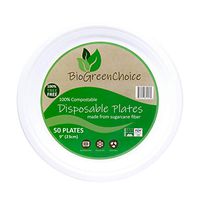 BioGreenChoice 9in. Compostable Fiber-Molded Bagasse/Natural Sugarcane Disposable Plate – Microwave Safe, Biodegradable & Compostable Plate (50 Count)