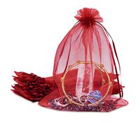 TheDisplayGuys 100-Pack 6x8 Maroon Sheer Organza Gift Bags with Drawstring, Jewelry Candy Treat Wedding Party Favors Mesh Pouch