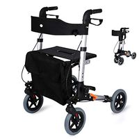 Lqdpdd Lightweight Folding Four Wheel Rollator Walker with Padded Seat, Ultra Lightweight Folding Rollator Walking Frame Walker Trolley Brake Four Wheel Travel Folding Wheelchair