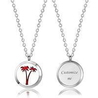 Custom Engravable Round Tree Aromatherapy Diffuser Essential Oil Necklace Stainless Steel Jewelry with 12 Colorful Reuse Pads (Palm Tree)
