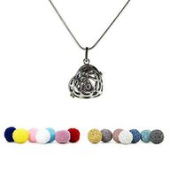 KroO Aromatherapy Essential Oil Diffuser Necklace, 24" Sterling Silver Necklace, 7 Lava Stone and Cotton Balls | Heart and Roses