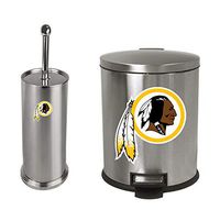 The Furniture Cove 2-Pc Set - 1.3 Gallon Stainless Steel Step Trash Can Waste Basket and Toilet Brush with Holder Featuring the Choice of Your Favorite Football Team Logo (Redskins)