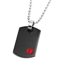 StickyJ USA Black Stainless Medical Dog Tag Necklace
