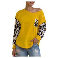 Sunhusing Women's Leopard Print Long Sleeve Pocket Splicing Print Loose O-Neck Autumn Winter Pullover Top(Yellow,S)