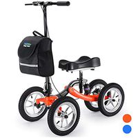 Health Line Massage Products Aluminum Knee Walker Steerable Knee Scooter with Strong Disc Brake and Shock Absorber, 12" All-Terrain Wheel, Crutches Alternative for Foot Injuries Ankles Surgery, Orange