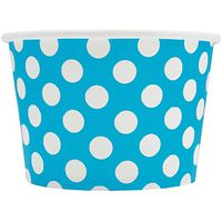 [100 Count] Blue Paper Ice Cream Cups - 8 oz Polka Dotty Dessert Bowls Perfect For Yummy Treats! Frozen Dessert Supplies