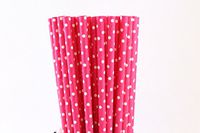 Hot Pink with Small White Polka Dot Paper Straws (50)