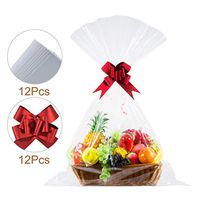 Jakie-Mar Clear Basket Bags 30"x40"Large Clear Cellophane Wrap 1.5 Mil Thick cellophane Gift Bags for Baskets and Gifts (12pcsbasket Bags+12pcs Gift Basket Pull Bows)