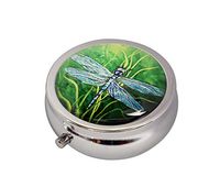 Halulu Dragonfly and Green Grass Custom Fashion Round Glass Pill Case 2.1 Inch Tablet Holder Storage Bag Wallet