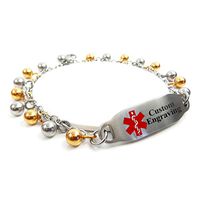 My Identity Doctor - Women's Medical ID Bracelet with Engraving - 316L 2mm Steel Drops - Red - Wrist Size 5 Inch