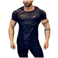 Goldweather Men's Short Sleeve T-Shirts Quick Dry Workout Cool Crewneck Running Athletic Shirts Top(XXL,Black)