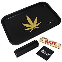 Full Size Rolling Tray Bundle – 12” x 8" Tray + 110mm Rolling Machine + King Size Raw Rolling Papers – Lionhead (Black)