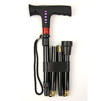 LBSX Folding Cane - Foldable Walking Cane for Elderly- Fold-up, Multi-Function Portable and Durable Non-Slip Four-Segment Walker, Balancing Mobility Aid - Sleek, Comfortable T Handles (Black)