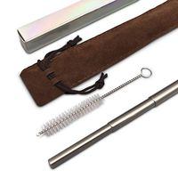 Folding Collapsible Metal Straw with Case & Cleaning Brush | Use in Hot or Cold Drinks | Environmentally Friendly | Food Grade Stainless Steel Foldable Reusable Straw | Super Compact Foldable Straw